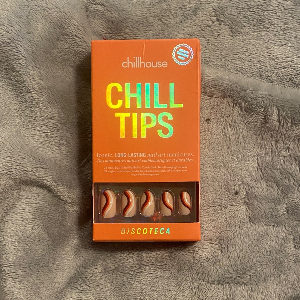 Chill House Orange, Cream and Black nails